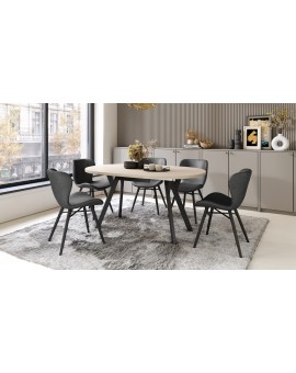 ALMO Matné biele/čierne nohy - OKRÚHLY LOFTOVÝ/INDUSTRIÁLNY ROZKLADACÍ STÔL DO OBÝVAČKY/JEDÁLNE