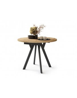 ALDO Dub Artisan/čierne nohy - OKRÚHLY LOFTOVÝ/INDUSTRIÁLNY ROZKLADACÍ STÔL DO OBÝVAČKY/JEDÁLNE