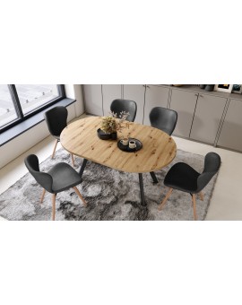 ALMO Matné biele/čierne nohy - OKRÚHLY LOFTOVÝ/INDUSTRIÁLNY ROZKLADACÍ STÔL DO OBÝVAČKY/JEDÁLNE