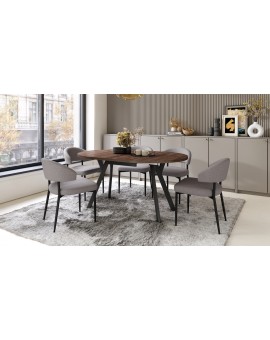 ALMO Dub hnedý/čierne nohy - OKRÚHLY LOFTOVÝ/INDUSTRIÁLNY ROZKLADACÍ STÔL DO OBÝVAČKY/JEDÁLNE