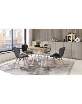 ALMO Matné biele/čierne nohy - OKRÚHLY LOFTOVÝ/INDUSTRIÁLNY ROZKLADACÍ STÔL DO OBÝVAČKY/JEDÁLNE