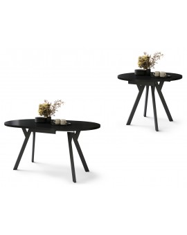 ALMO Matné biele/čierne nohy - OKRÚHLY LOFTOVÝ/INDUSTRIÁLNY ROZKLADACÍ STÔL DO OBÝVAČKY/JEDÁLNE