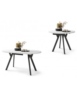 ALMO Matné biele/čierne nohy - OKRÚHLY LOFTOVÝ/INDUSTRIÁLNY ROZKLADACÍ STÔL DO OBÝVAČKY/JEDÁLNE