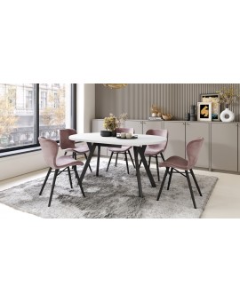 ALMO Matné biele/čierne nohy - OKRÚHLY LOFTOVÝ/INDUSTRIÁLNY ROZKLADACÍ STÔL DO OBÝVAČKY/JEDÁLNE