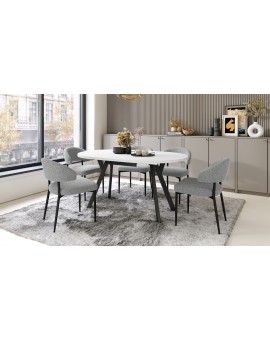 ALMO Matné biele/čierne nohy - OKRÚHLY LOFTOVÝ/INDUSTRIÁLNY ROZKLADACÍ STÔL DO OBÝVAČKY/JEDÁLNE