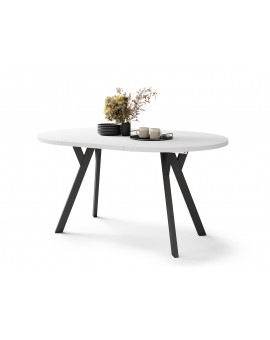 ALMO Matné biele/čierne nohy - OKRÚHLY LOFTOVÝ/INDUSTRIÁLNY ROZKLADACÍ STÔL DO OBÝVAČKY/JEDÁLNE