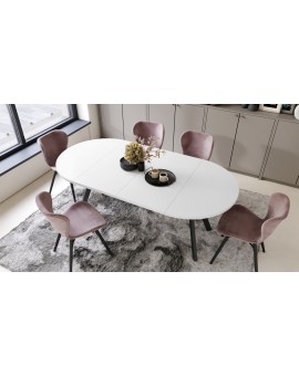 ALMO Matné biele/čierne nohy - OKRÚHLY LOFTOVÝ/INDUSTRIÁLNY ROZKLADACÍ STÔL DO OBÝVAČKY/JEDÁLNE