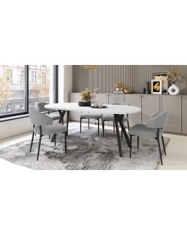 ALMO Matné biele/čierne nohy - OKRÚHLY LOFTOVÝ/INDUSTRIÁLNY ROZKLADACÍ STÔL DO OBÝVAČKY/JEDÁLNE