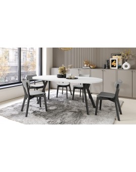 ALMO Matné biele/čierne nohy - OKRÚHLY LOFTOVÝ/INDUSTRIÁLNY ROZKLADACÍ STÔL DO OBÝVAČKY/JEDÁLNE