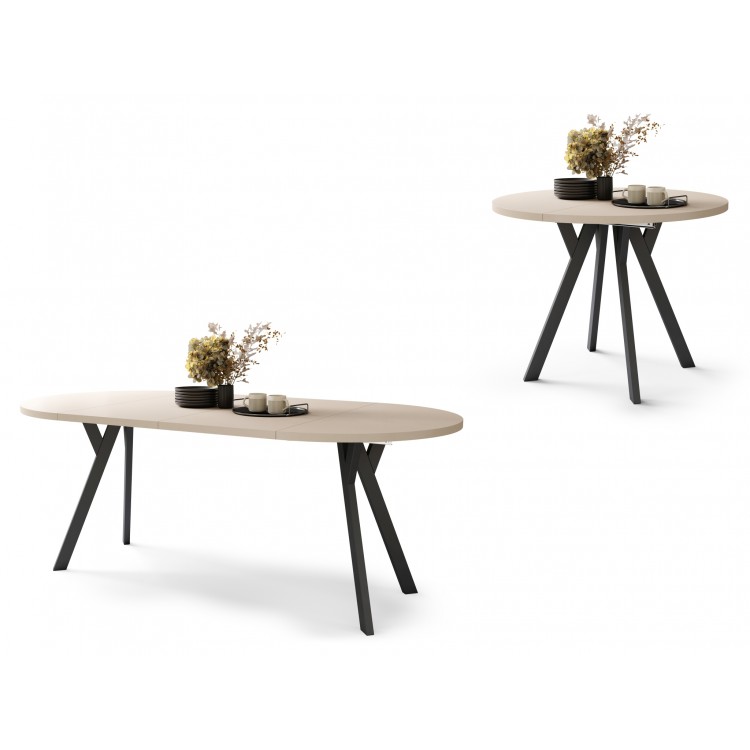 ALMO Matné biele/čierne nohy - OKRÚHLY LOFTOVÝ/INDUSTRIÁLNY ROZKLADACÍ STÔL DO OBÝVAČKY/JEDÁLNE