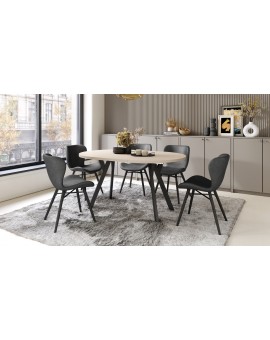 ALMO Matné biele/čierne nohy - OKRÚHLY LOFTOVÝ/INDUSTRIÁLNY ROZKLADACÍ STÔL DO OBÝVAČKY/JEDÁLNE