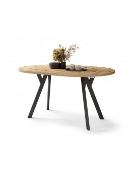 ALDO 100 Dub Artisan/čierne nohy - OKRÚHLY LOFTOVÝ/INDUSTRIÁLNY ROZKLADACÍ STÔL DO OBÝVAČKY/JEDÁLNE