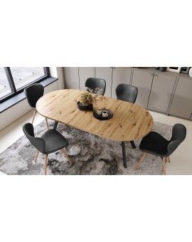 ALMO Matné biele/čierne nohy - OKRÚHLY LOFTOVÝ/INDUSTRIÁLNY ROZKLADACÍ STÔL DO OBÝVAČKY/JEDÁLNE