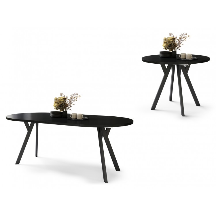 ALMO Matné biele/čierne nohy - OKRÚHLY LOFTOVÝ/INDUSTRIÁLNY ROZKLADACÍ STÔL DO OBÝVAČKY/JEDÁLNE