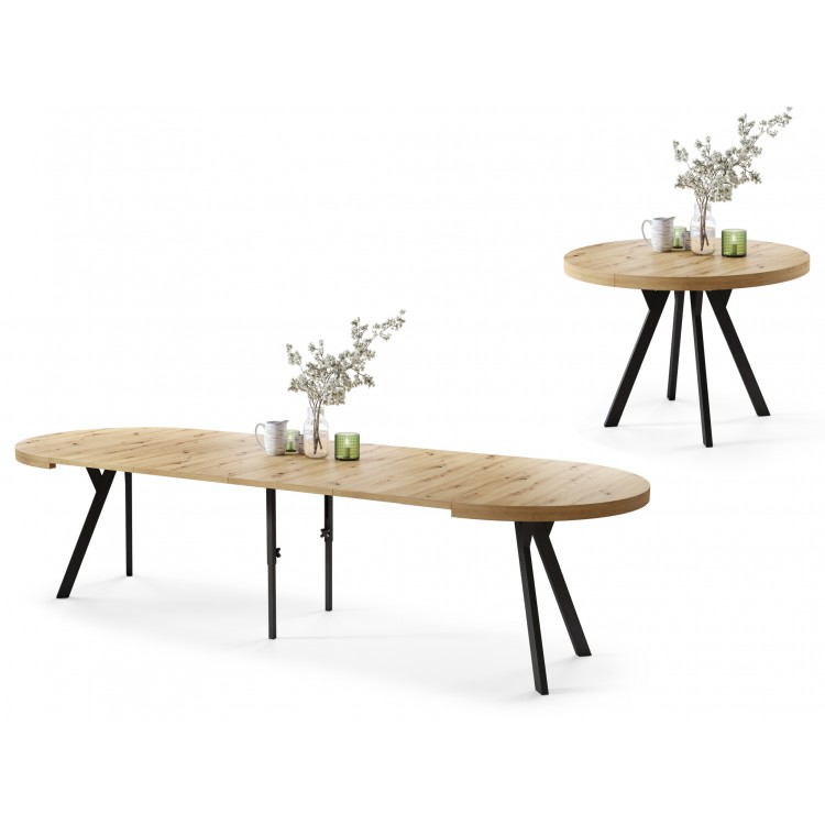VITO Dub Artisan / čierne nohy - VEĽKÝ OKRÚHLY STÔL Ø110 ROZKLADACÍ AŽ DO 310 cm S NOHAMI Y LOFTOVÝ / INDUSTRIÁLNY