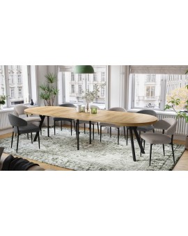 EXPANSO Dub Craft Zlatý / čierne nohy - VEĽKÝ OKRÚHLY STÔL Ø110 ROZKLADACÍ AŽ DO 310 cm S NOHAMI Y LOFTOVÝ / INDUSTRIÁLNY