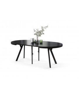 EXPANSO Čierny mat / čierne nohy - VEĽKÝ OKRÚHLY STÔL Ø110 ROZKLADACÍ AŽ DO 310 cm S NOHAMI Y LOFTOVÝ / INDUSTRIÁLNY