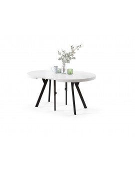 EXPANSO Biely mat / čierne nohy - VEĽKÝ OKRÚHLY STÔL Ø110 ROZKLADACÍ AŽ DO 310 cm S NOHAMI Y LOFTOVÝ / INDUSTRIÁLNY