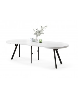 EXPANSO Biely mat / čierne nohy - VEĽKÝ OKRÚHLY STÔL Ø110 ROZKLADACÍ AŽ DO 310 cm S NOHAMI Y LOFTOVÝ / INDUSTRIÁLNY