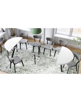 EXPANSO Biely mat / čierne nohy - VEĽKÝ OKRÚHLY STÔL Ø110 ROZKLADACÍ AŽ DO 310 cm S NOHAMI Y LOFTOVÝ / INDUSTRIÁLNY