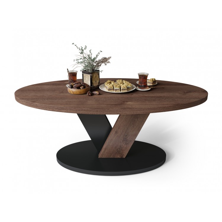 LOVA Hnedý dub/Čierny - OVÁLNY KONFERENČNÝ STOLÍK 110 × 60 cm MODERNÝ KÁVOVÝ STOLÍK LOVA Hnedý dub/Čierny - OVÁLNY KONFERENČNÝ STOLÍK 110 × 60 cm MODERNÝ KÁVOVÝ STOLÍK