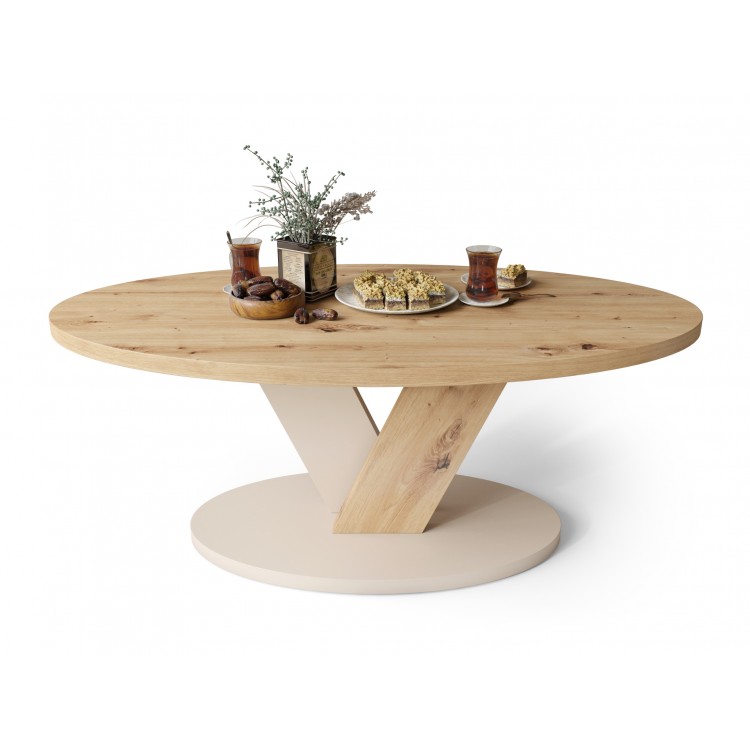 LOVA Dub Artisan/Béžový (Šampanské) - OVÁLNY KONFERENČNÝ STOLÍK 110 × 60 cm MODERNÝ KÁVOVÝ STOLÍK LOVA Dub Artisan/Béžový (Šampanské) - OVÁLNY KONFERENČNÝ STOLÍK 110 × 60 cm MODERNÝ KÁVOVÝ STOLÍK