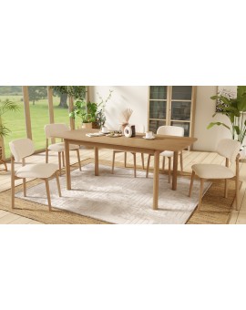 ALMO Krémová (látka Monza 90) / lakovaný dubový rám – DREVENÁ BOUCLÉ STOLIČKA DO OBÝVAČKY, JEDÁLNE A KUCHYNE V RETRO ŠTÝLE