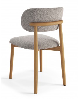 ALMO Béžová Latte (látka Monza 60) / lakovaný dubový rám – DREVENÁ BOUCLÉ STOLIČKA DO OBÝVAČKY, JEDÁLNE A KUCHYNE V RETRO ŠTÝLE