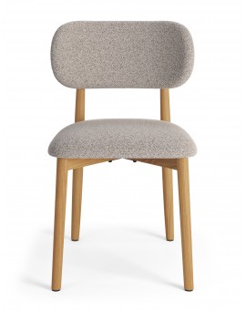 ALMO Béžová Latte (látka Monza 60) / lakovaný dubový rám – DREVENÁ BOUCLÉ STOLIČKA DO OBÝVAČKY, JEDÁLNE A KUCHYNE V RETRO ŠTÝLE