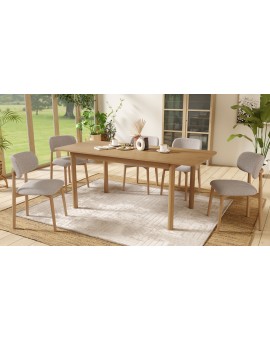 ALMO Béžová Latte (látka Monza 60) / lakovaný dubový rám – DREVENÁ BOUCLÉ STOLIČKA DO OBÝVAČKY, JEDÁLNE A KUCHYNE V RETRO ŠTÝLE