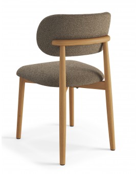 ALMO Hnedá Taupe (látka Monza 40) / lakovaný dubový rám – DREVENÁ BOUCLÉ STOLIČKA DO OBÝVAČKY, JEDÁLNE A KUCHYNE V RETRO ŠTÝLE