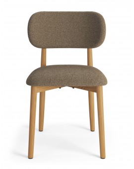 ALMO Hnedá Taupe (látka Monza 40) / lakovaný dubový rám – DREVENÁ BOUCLÉ STOLIČKA DO OBÝVAČKY, JEDÁLNE A KUCHYNE V RETRO ŠTÝLE