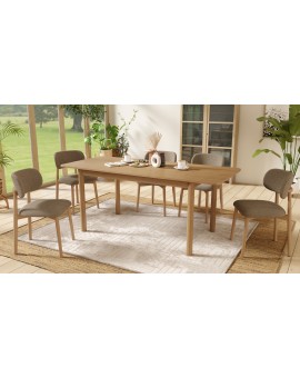 ALMO Béžová (látka Apia 453) / lakovaný dubový rám – DREVENÁ STOLIČKA DO OBÝVAČKY, JEDÁLNE A KUCHYNE V RETRO ŠTÝLE