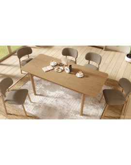 ALMO Béžová (látka Apia 453) / lakovaný dubový rám – DREVENÁ STOLIČKA DO OBÝVAČKY, JEDÁLNE A KUCHYNE V RETRO ŠTÝLE