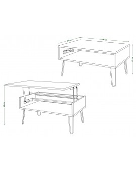 HAIRPIN S-90 Dub Artisan/Béžová (Šampanská) - MODERNÝ KONFERENČNÝ STOLÍK S VÝKLOPNOU DOSKOU + ÚLOŽNÝ PRIESTOR + POLICA