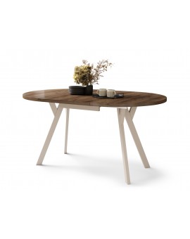 ALMO Elegantný orech/béžové nohy - OKRÚHLY LOFTOVÝ/INDUSTRIÁLNY ROZKLADACÍ STÔL DO OBÝVAČKY/JEDÁLNE