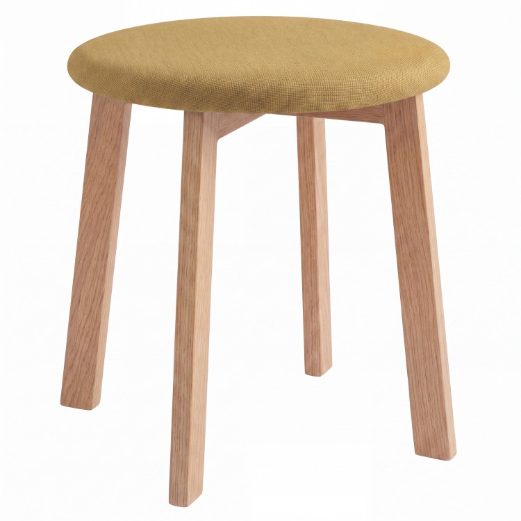 ZOI Caramel (Storm 45 fabric)/oak-coloured base - ROUND UPHOLSTERED STOOL FOR KITCHEN/LIVING ROOM