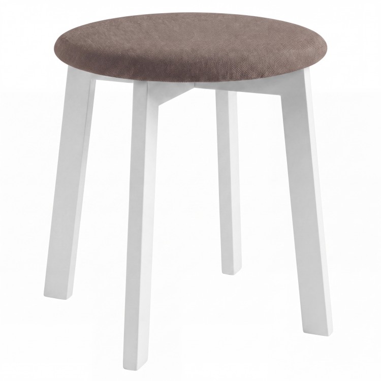 ZOI Brown (Storm 18 fabric)/white beech base - ROUND UPHOLSTERED STOOL FOR KITCHEN/LIVING ROOM