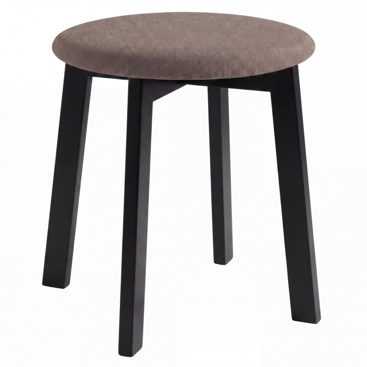 ZOI Brown (Storm 18 fabric)/black beech base - ROUND UPHOLSTERED STOOL FOR KITCHEN/LIVING ROOM