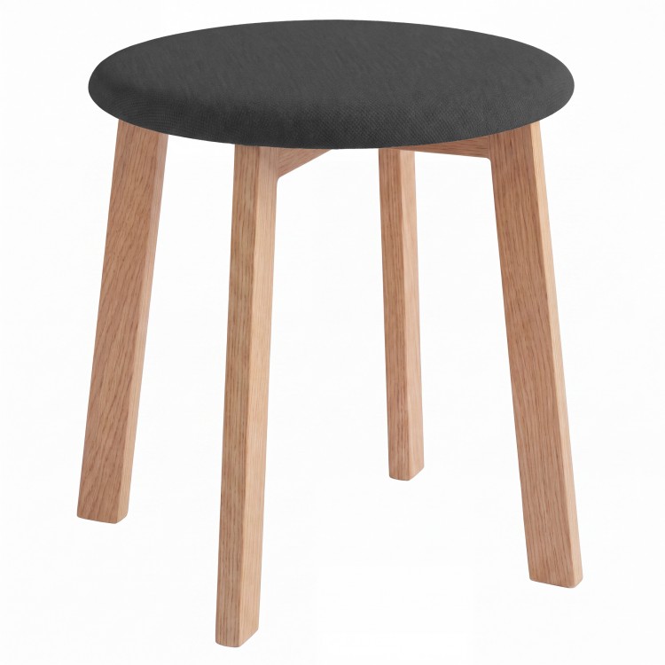 ZOI Black (Storm 100 fabric)/oak-coloured base - ROUND UPHOLSTERED STOOL FOR KITCHEN/LIVING ROOM