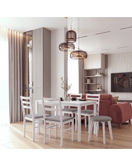 ZOI Light Grey (Sawana 21 fabric)/white beech base - ROUND UPHOLSTERED STOOL FOR KITCHEN/LIVING ROOM