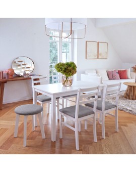 ZOI Light Grey (Sawana 21 fabric)/white beech base - ROUND UPHOLSTERED STOOL FOR KITCHEN/LIVING ROOM