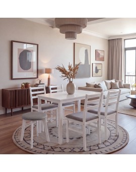 ZOI Light Grey (Sawana 21 fabric)/white beech base - ROUND UPHOLSTERED STOOL FOR KITCHEN/LIVING ROOM