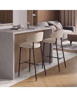 IRIS Beige (Basel 24 fabric)/black frame - UPHOLSTERED BAR STOOL FOR KITCHEN/BAR