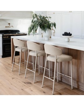 IRIS Beige (Basel 24 fabric)/cashmere frame - UPHOLSTERED BAR STOOL FOR KITCHEN/BAR