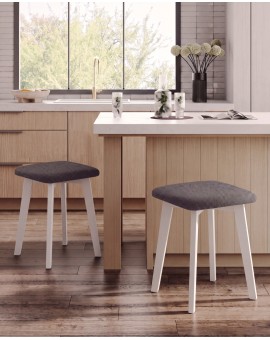 MILO Taupe Beige (Storm 26 fabric)/white beech base - SQUARE UPHOLSTERED STOOL FOR KITCHEN/LIVING ROOM