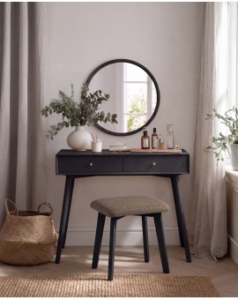 MILO Brown (Storm 18 fabric)/black beech base - SQUARE UPHOLSTERED STOOL FOR KITCHEN/LIVING ROOM