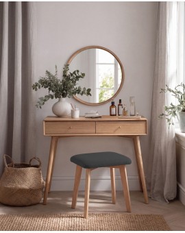 MILO Black (Storm 100 fabric)/oak-coloured base - SQUARE UPHOLSTERED STOOL FOR KITCHEN/LIVING ROOM