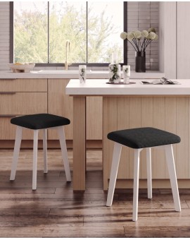 MILO Black (Storm 100 fabric)/white beech base - SQUARE UPHOLSTERED STOOL FOR KITCHEN/LIVING ROOM