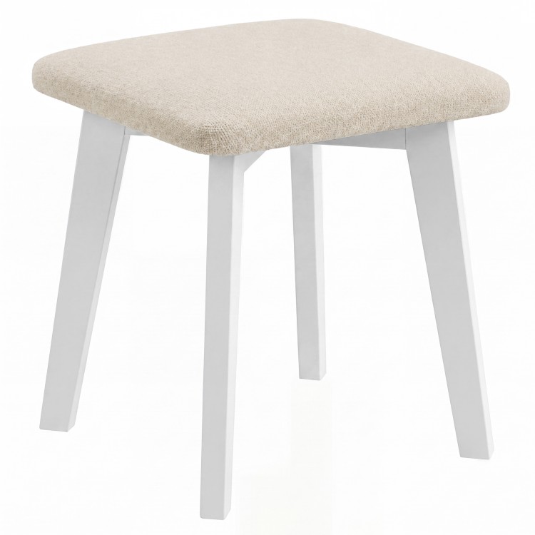 MILO Light Beige (Storm 04 fabric)/white beech base - SQUARE UPHOLSTERED STOOL FOR KITCHEN/LIVING ROOM